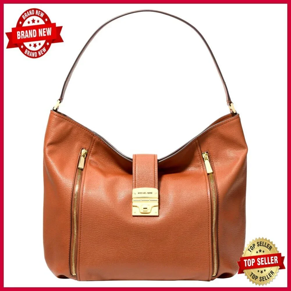 Large Leather Hobo Shoulder Bag with Zip Pockets Spacious Compartment